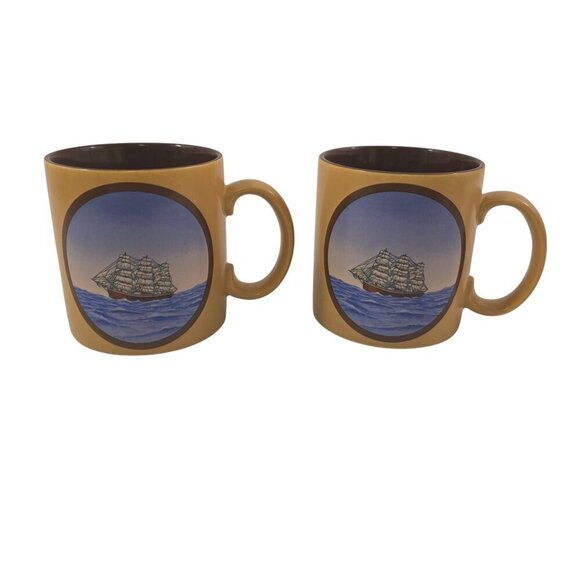 Vintage Russ Berrie & Co 12 Oz Ceramic Sailboat 8354 Cups Mugs – Set of 2 - Picture 8 of 16
